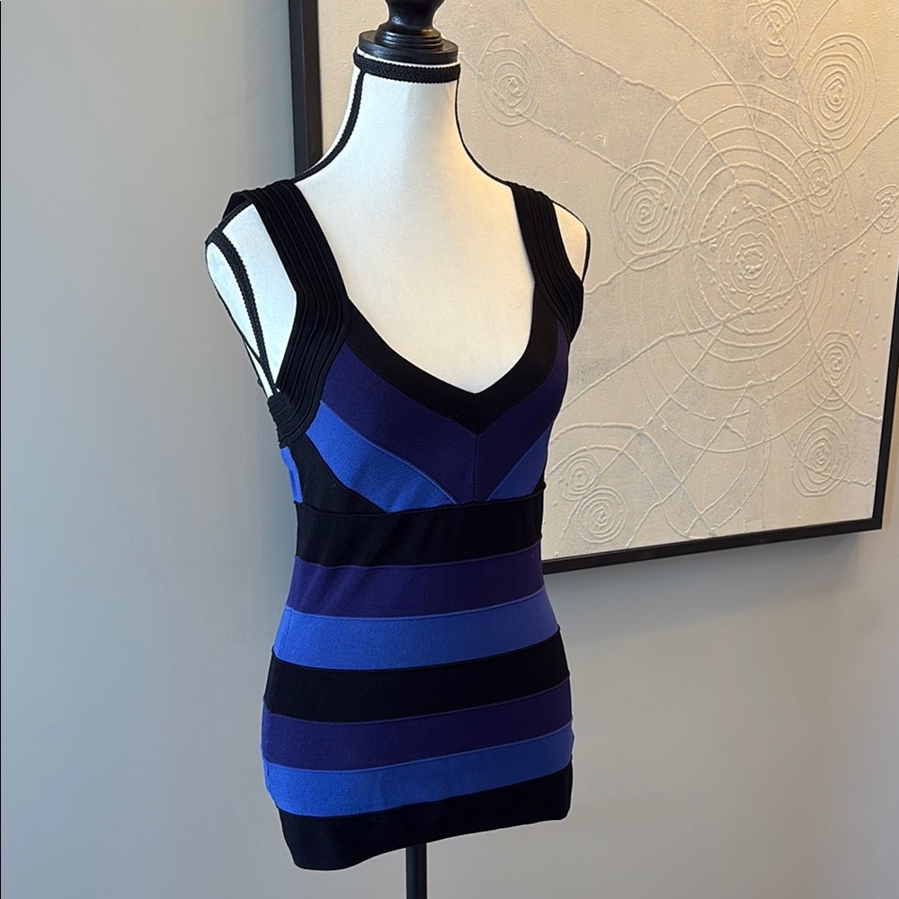 Le Chateau Black and Blue Fitted Sleeveless Tank Top